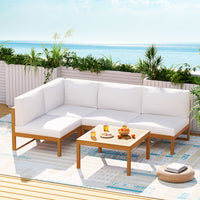 Thumbnail for Gardeon 5 Pieces Outdoor Sofa Set 4-Seater Acacia Wood Corner Lounge Setting