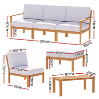 Thumbnail for Gardeon 6pcs Outdoor Sofa Set 5-Seater Wooden Lounge Setting Garden Table Chairs