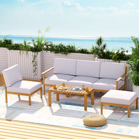 Thumbnail for Gardeon 6pcs Outdoor Sofa Set 5-Seater Wooden Lounge Setting Garden Table Chairs