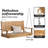 Thumbnail for Gardeon Porch Swing Chair With Chain Outdoor Furniture Wooden Bench 2 Seat Teak