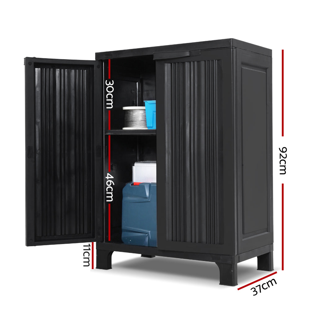 Gardeon Outdoor Storage Cabinet Cupboard Lockable Garden Sheds Adjustable Black