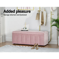 Thumbnail for Artiss Storage Ottoman Blanket Box Velvet Chest Toy Foot Stool Couch Bed Pink