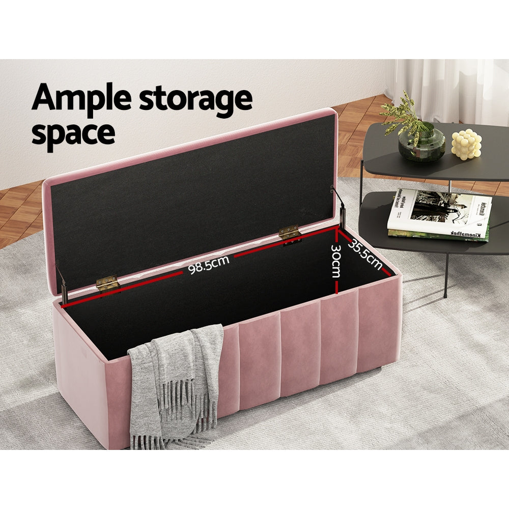 Artiss Storage Ottoman Blanket Box Velvet Chest Toy Foot Stool Couch Bed Pink