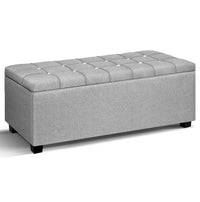 Thumbnail for Artiss Storage Ottoman Blanket Box 97cm Button Linen Grey