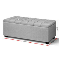 Thumbnail for Artiss Storage Ottoman Blanket Box 97cm Button Linen Grey