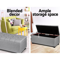 Thumbnail for Artiss Storage Ottoman Blanket Box 97cm Button Linen Grey