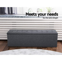 Thumbnail for Artiss Storage Ottoman Blanket Box Linen Foot Stool Rest Chest Couch Grey