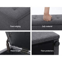 Thumbnail for Artiss Storage Ottoman Blanket Box Linen Foot Stool Rest Chest Couch Grey