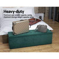 Thumbnail for Artiss Storage Ottoman Blanket Box 140cm Velvet Green