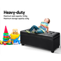 Thumbnail for Artiss Storage Ottoman Blanket Box 97cm Leather Black