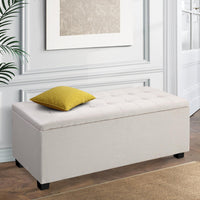 Thumbnail for Artiss Storage Ottoman Blanket Box 97cm Linen Beige