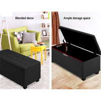 Thumbnail for Artiss Storage Ottoman Blanket Box Black Fabric Footstool Chest Couch Seat Toy