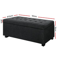 Thumbnail for Artiss Storage Ottoman Blanket Box 97cm Linen Charcoal