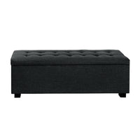 Thumbnail for Artiss Storage Ottoman Blanket Box 97cm Linen Charcoal