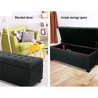 Thumbnail for Artiss Storage Ottoman Blanket Box 97cm Linen Charcoal