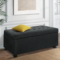 Thumbnail for Artiss Storage Ottoman Blanket Box 97cm Linen Charcoal