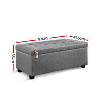 Thumbnail for Artiss Storage Ottoman Blanket Box 97cm Linen Light Grey