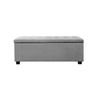 Thumbnail for Artiss Storage Ottoman Blanket Box 97cm Linen Light Grey