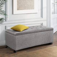 Thumbnail for Artiss Storage Ottoman Blanket Box 97cm Linen Light Grey