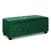 Thumbnail for Artiss Storage Ottoman Blanket Box 98cm Velvet Green