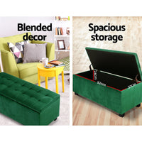 Thumbnail for Artiss Storage Ottoman Blanket Box 98cm Velvet Green