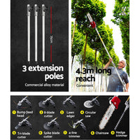 Thumbnail for Giantz 4-STROKE Pole Chainsaw Hedge Trimmer Brush Cutter Whipper Multi Tool Saw