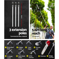 Thumbnail for Giantz Pole Chainsaw Hedge Trimmer Brush Cutter Whipper Snipper 9 IN 1 MultiTool