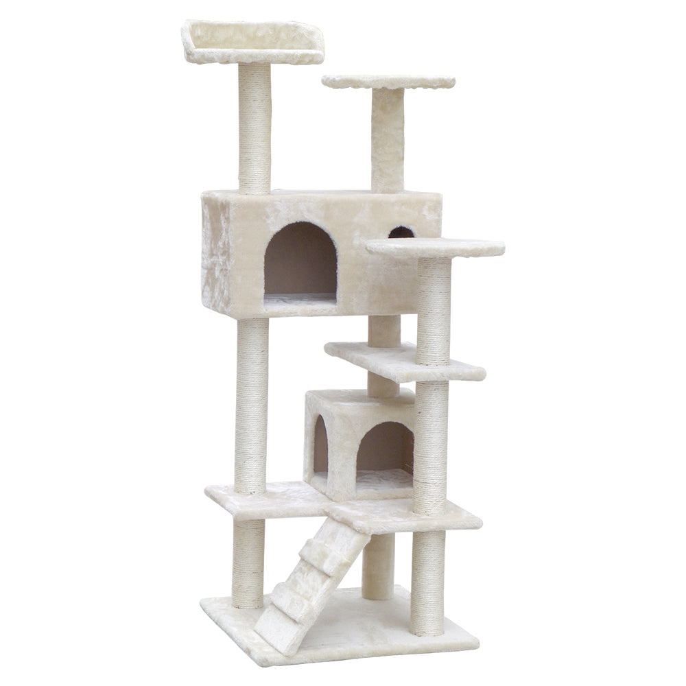 i.Pet 134cm Beige Wooden Cat Tree - Premium Scratching Post, Tower & Condo House Lounge for Felines