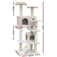 Thumbnail for i.Pet 134cm Beige Wooden Cat Tree - Premium Scratching Post, Tower & Condo House Lounge for Felines