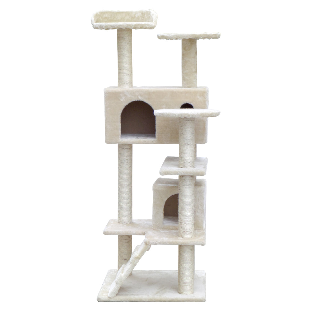 i.Pet 134cm Beige Wooden Cat Tree - Premium Scratching Post, Tower & Condo House Lounge for Felines