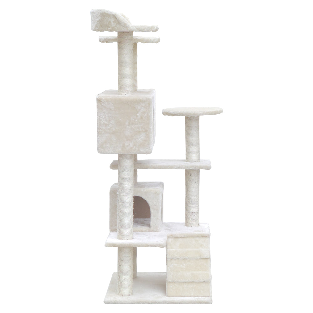 i.Pet 134cm Beige Wooden Cat Tree - Premium Scratching Post, Tower & Condo House Lounge for Felines