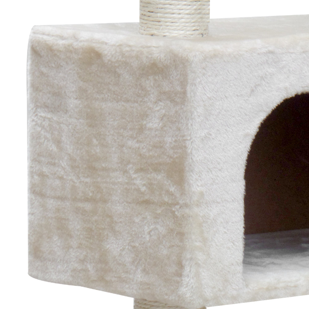 i.Pet 134cm Beige Wooden Cat Tree - Premium Scratching Post, Tower & Condo House Lounge for Felines