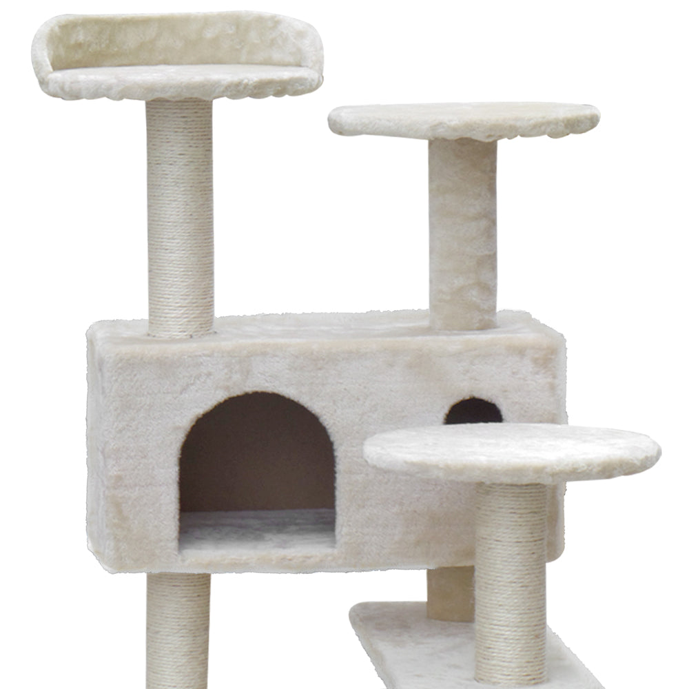 i.Pet 134cm Beige Wooden Cat Tree - Premium Scratching Post, Tower & Condo House Lounge for Felines