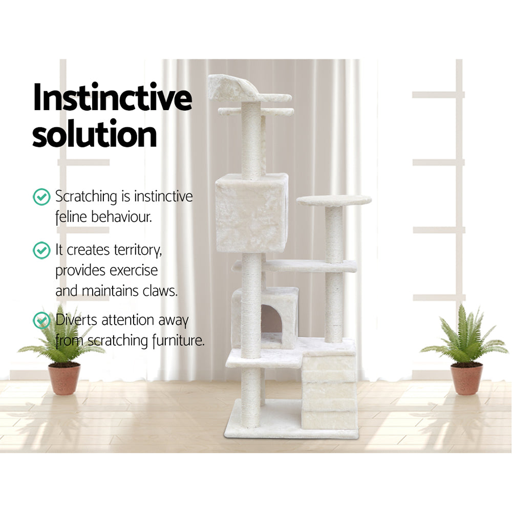 i.Pet 134cm Beige Wooden Cat Tree - Premium Scratching Post, Tower & Condo House Lounge for Felines