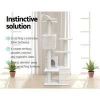 Thumbnail for i.Pet 134cm Beige Wooden Cat Tree - Premium Scratching Post, Tower & Condo House Lounge for Felines