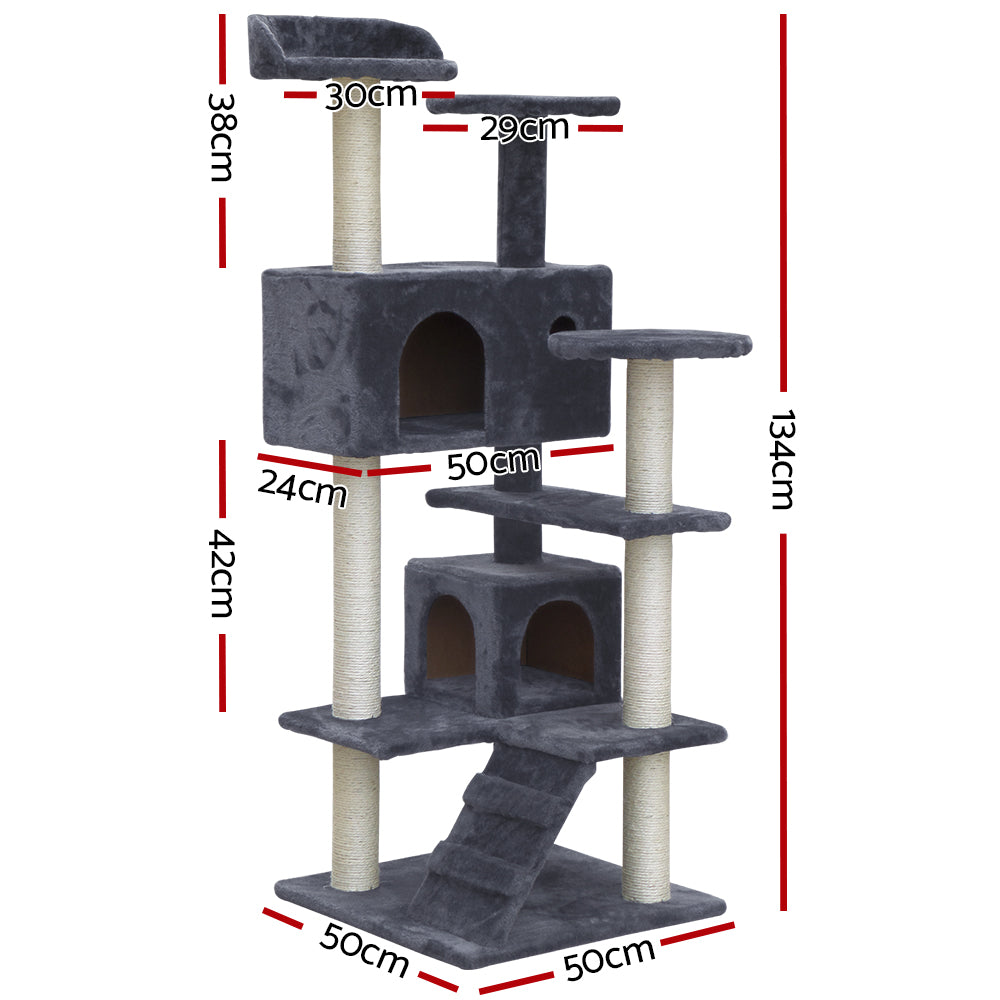 i.Pet Cat Tree 134cm Trees Scratching Post Scratcher Tower Condo House Furniture Wood Grey