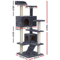 Thumbnail for i.Pet Cat Tree 134cm Trees Scratching Post Scratcher Tower Condo House Furniture Wood Grey