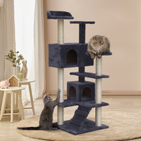 Thumbnail for i.Pet Cat Tree 134cm Trees Scratching Post Scratcher Tower Condo House Furniture Wood Grey