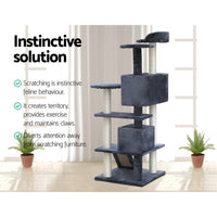 Thumbnail for i.Pet Cat Tree 134cm Trees Scratching Post Scratcher Tower Condo House Furniture Wood Grey