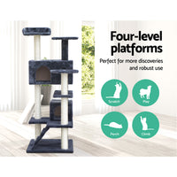 Thumbnail for i.Pet Cat Tree 134cm Trees Scratching Post Scratcher Tower Condo House Furniture Wood Grey