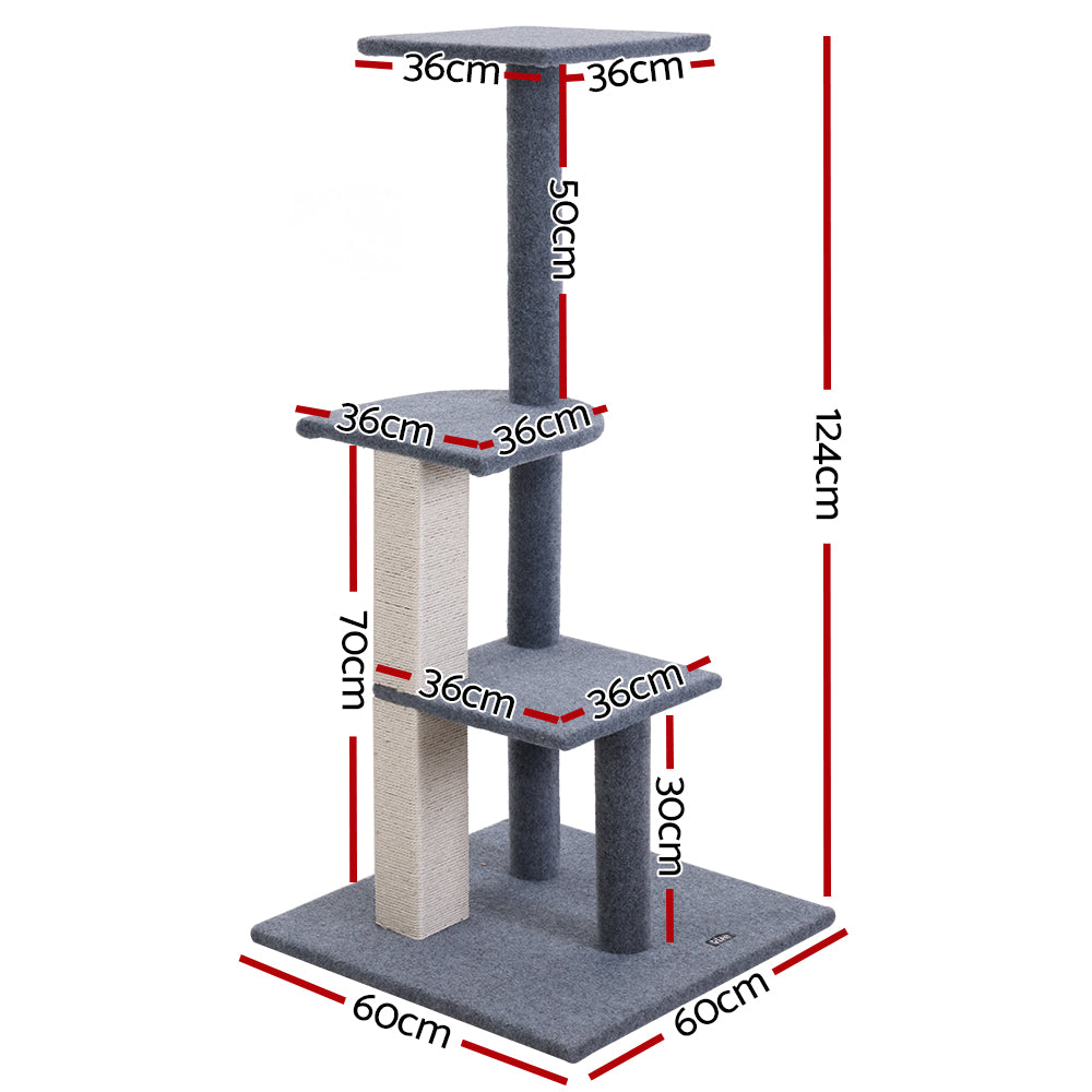 i.Pet 124cm Cat Tree with Wooden Steps - Deluxe Scratching Post, Tower & Condo House for Felines