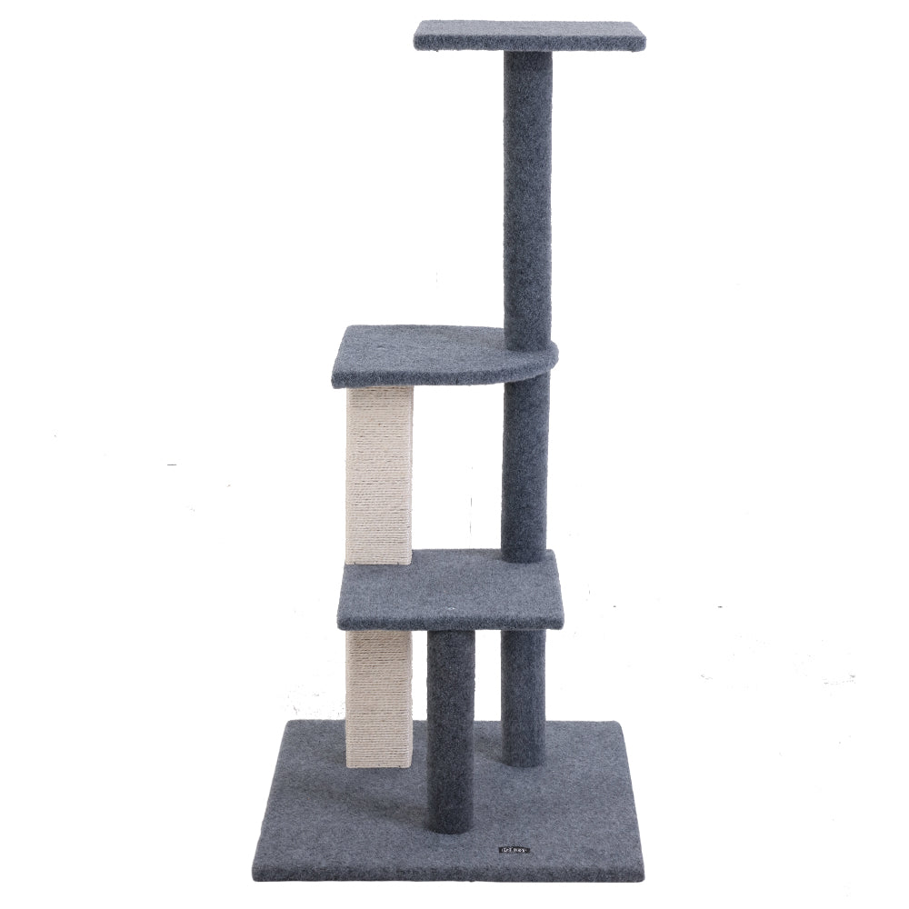 i.Pet 124cm Cat Tree with Wooden Steps - Deluxe Scratching Post, Tower & Condo House for Felines