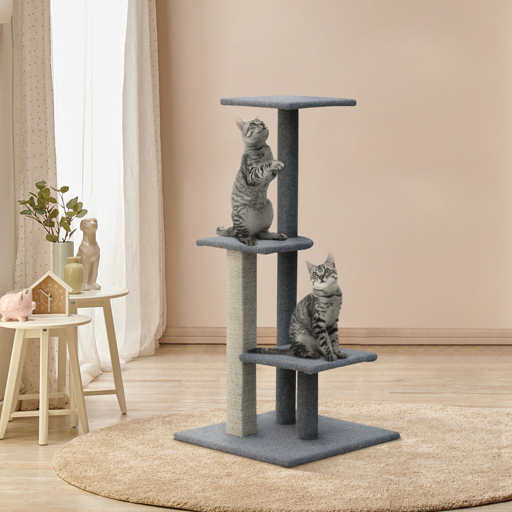 i.Pet 124cm Cat Tree with Wooden Steps - Deluxe Scratching Post, Tower & Condo House for Felines