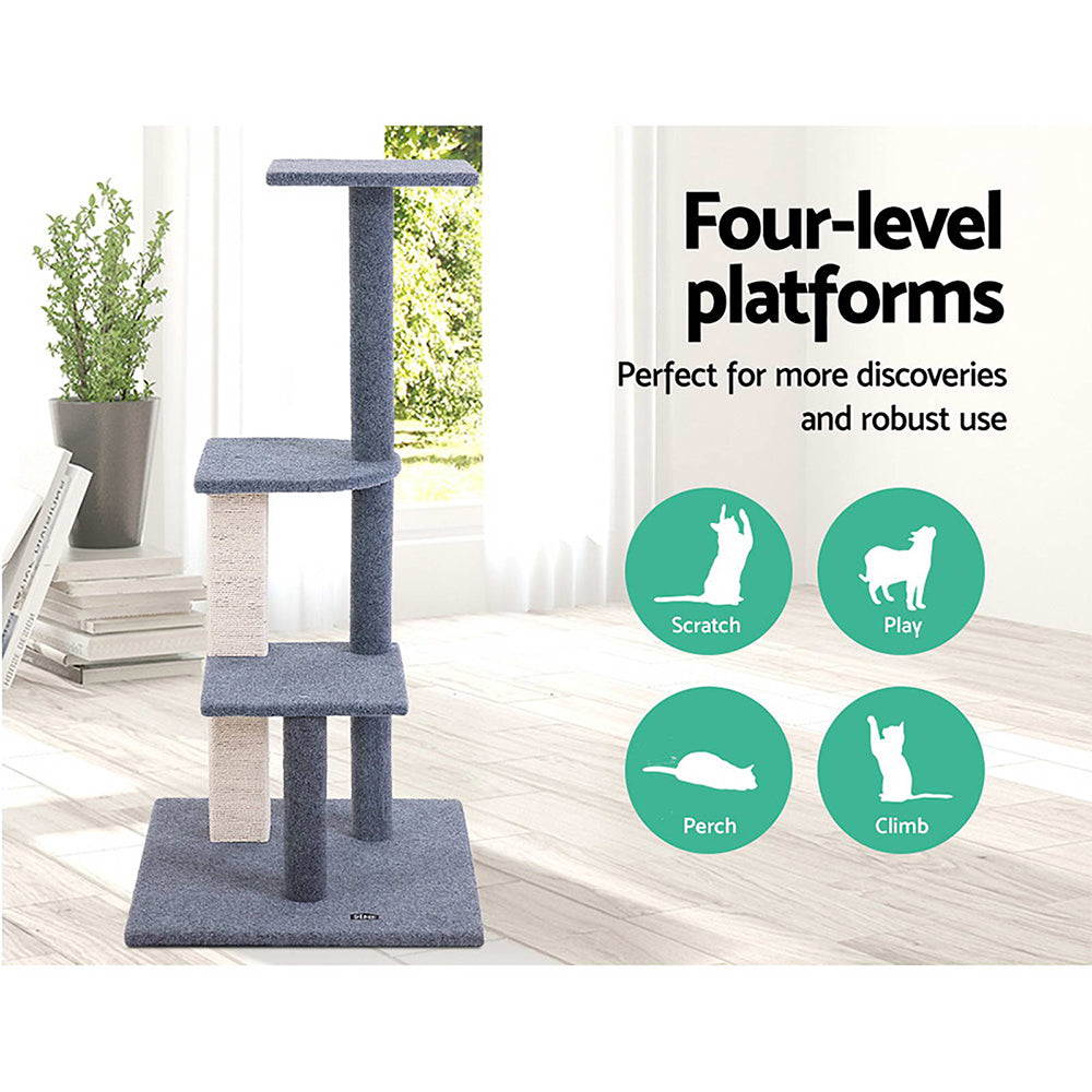 i.Pet 124cm Cat Tree with Wooden Steps - Deluxe Scratching Post, Tower & Condo House for Felines