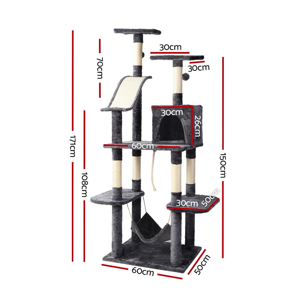 i.Pet 171cm Wooden Cat Tree - Premium Scratching Post, Tower & Condo House Oasis for Cats