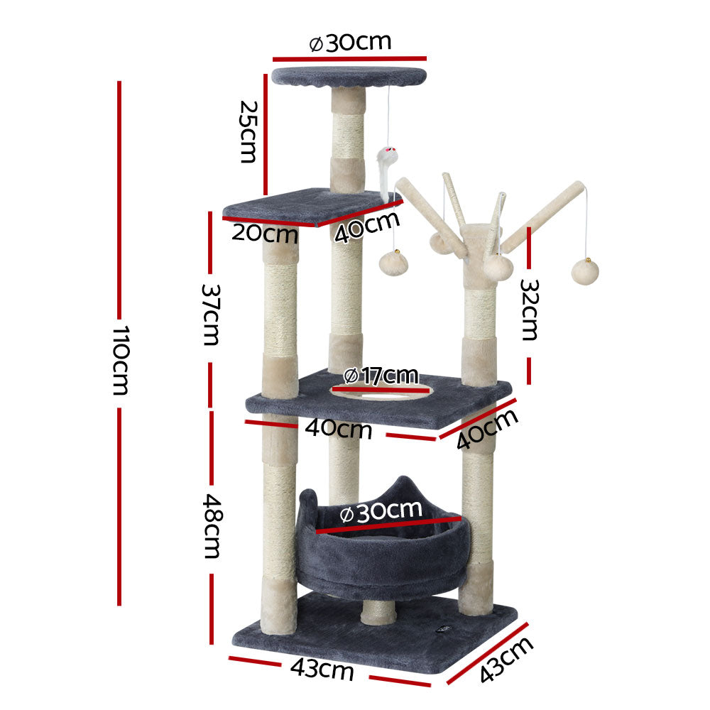 i.Pet 110cm Cat Tree - Premium Scratching Post, Tower & Condo House with Play Toys for Felines