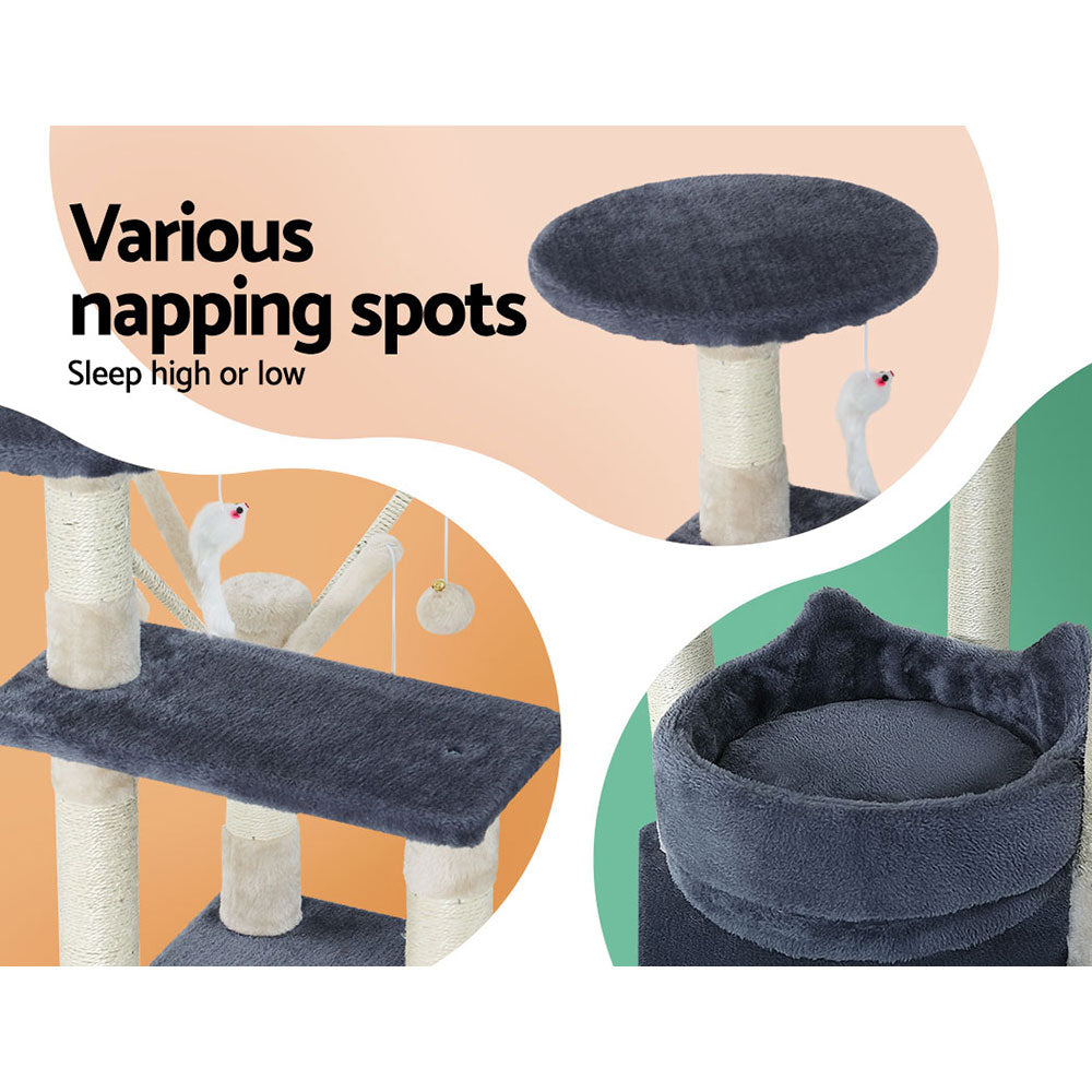 i.Pet 110cm Cat Tree - Premium Scratching Post, Tower & Condo House with Play Toys for Felines