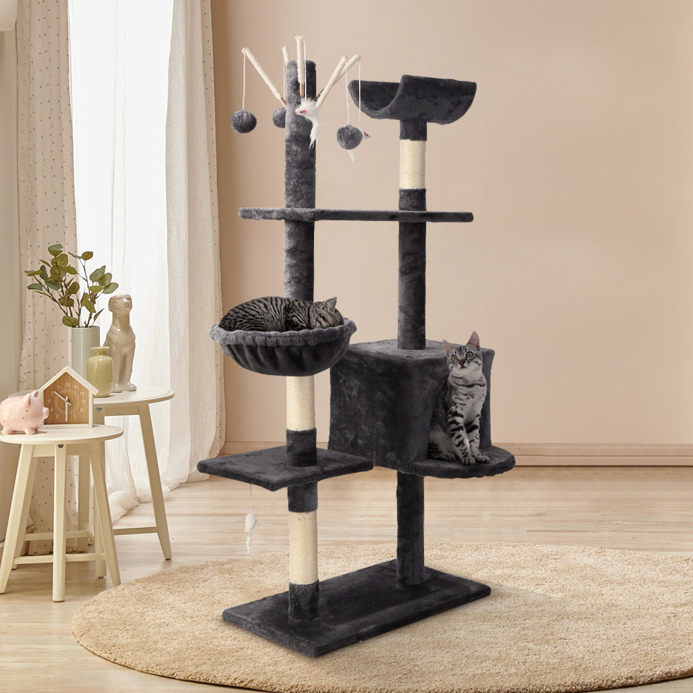 i.Pet 140cm Wooden Cat Tree - Premium Scratching Post, Tower & Condo House Lounge for Cats