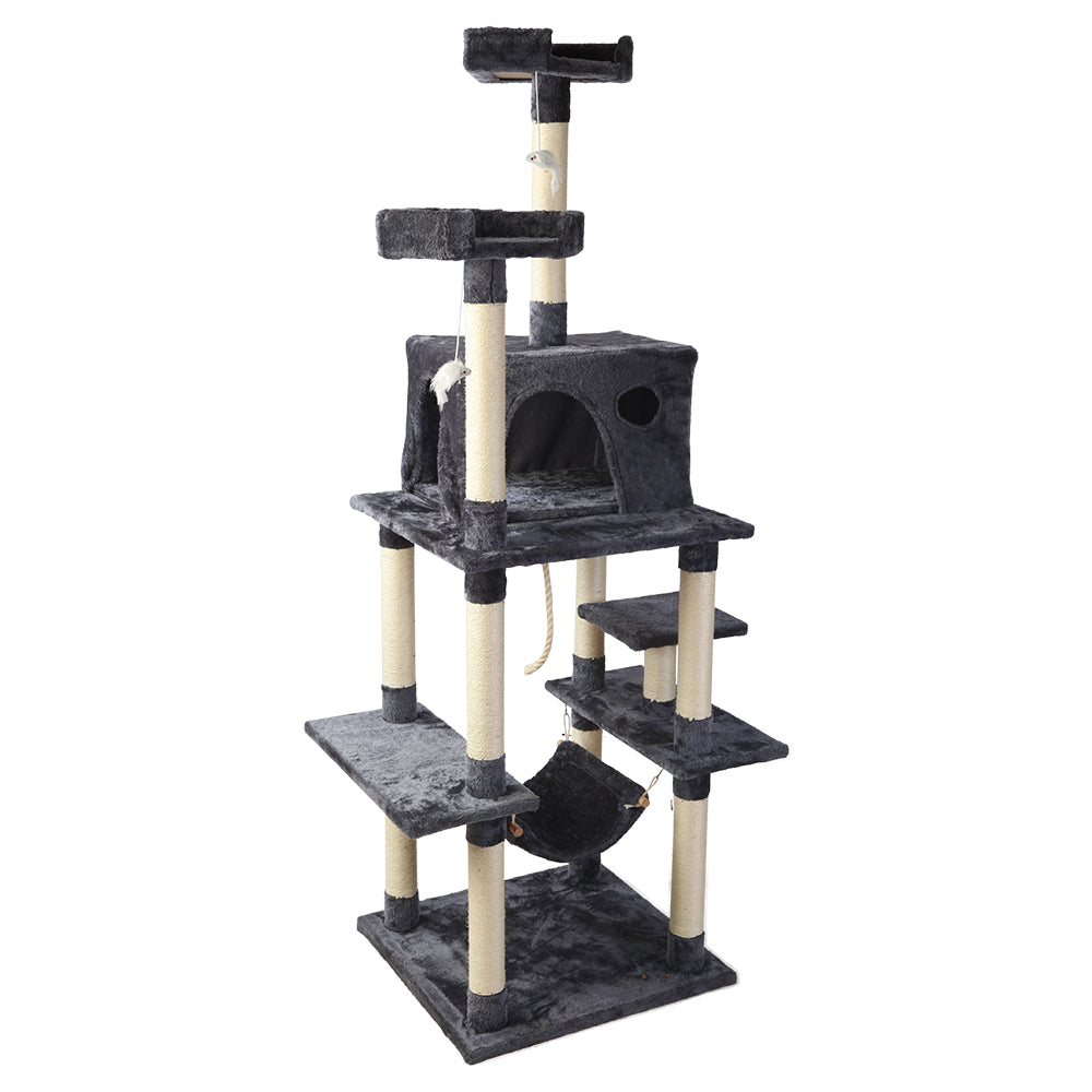 i.Pet 184cm Wooden Cat Tree - Deluxe Scratching Post, Tower & Condo House Oasis for Felines