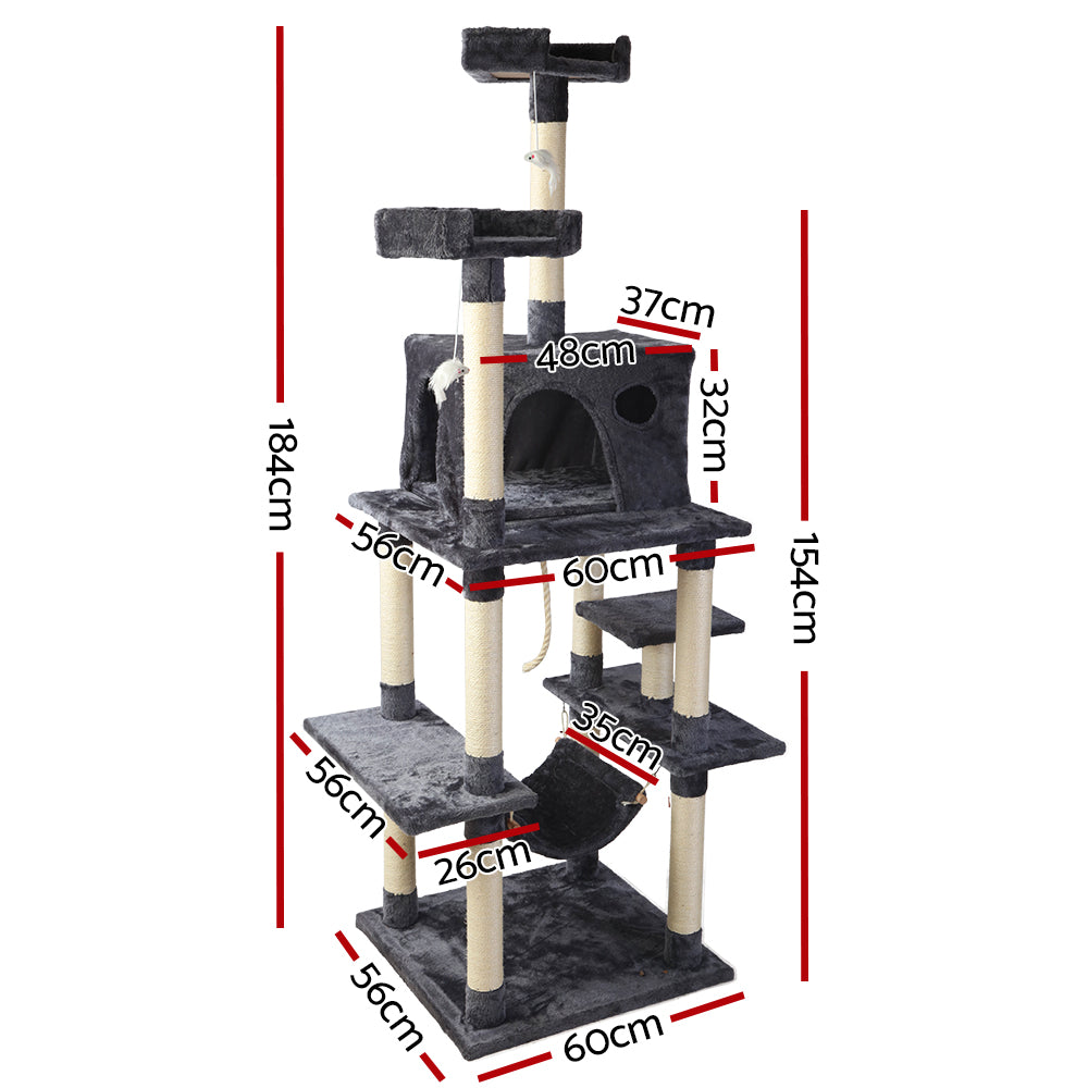 i.Pet 184cm Wooden Cat Tree - Deluxe Scratching Post, Tower & Condo House Oasis for Felines